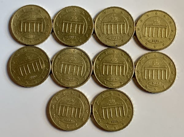 10 monedas de 10 céntimos de Alemania 2002