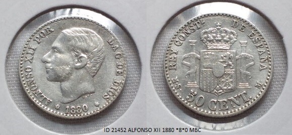 50 Céntimos ALFONSO XII 1880 *8 *0 MBC