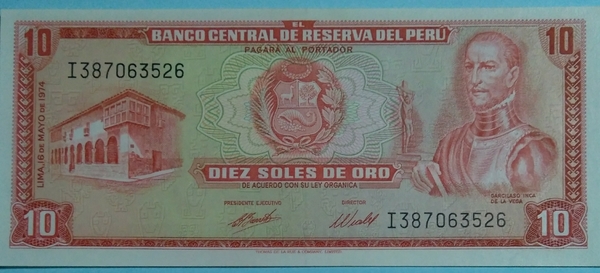 ¡Gran Oportunidad! Vendo Billetes de Perú, 10 Soles de Oro, UNC; 1974