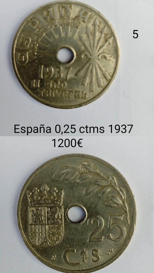 Moneda muy especial 25cts España 1937