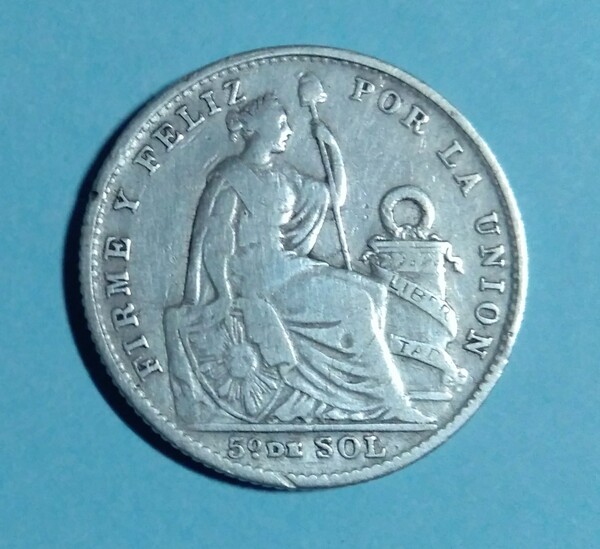 ¡Gran Oportunidad! Vendo Moneda de Perú, 1/5 Sol, 90% Plata, VF; 1907