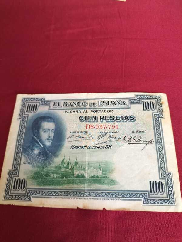 Billete de cien pesetas (fecha 1 de julio de año 1925)