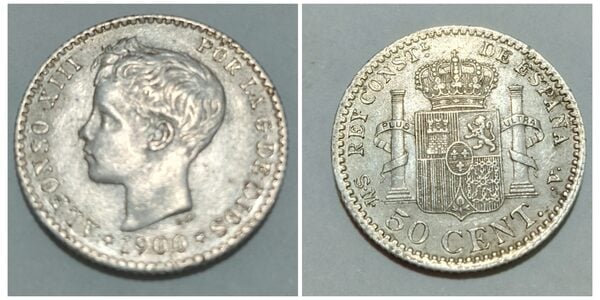 Moneda 50 céntimos Alfonso XIII año 1.900