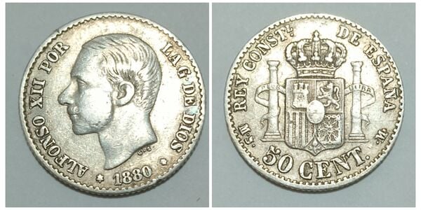 Moneda 50 céntimos Alfonso XII año 1880