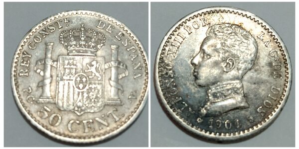 Moneda 50 céntimos Alfonso XIII año 1.904