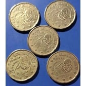 1☆☆ Vendo lote de 5 monedas de 20 céntimos de euro ( higienizadas ) de España del año 2002.