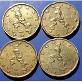 6☆☆ Vendo lote 4 monedas de 20 céntimos de euro ( higienizadas ) de Italia del año 2002