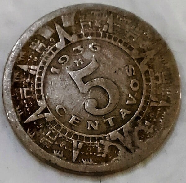 Cinco pesos mexicano del año 1936.