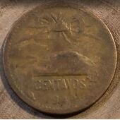 Moneda de 20 centavos mexicanos del año 1944