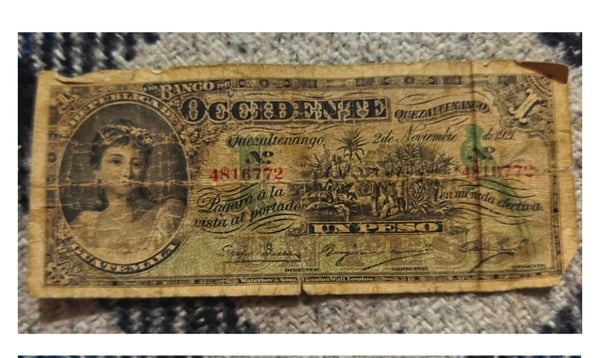 Billete de un peso de 1921 Guaemala