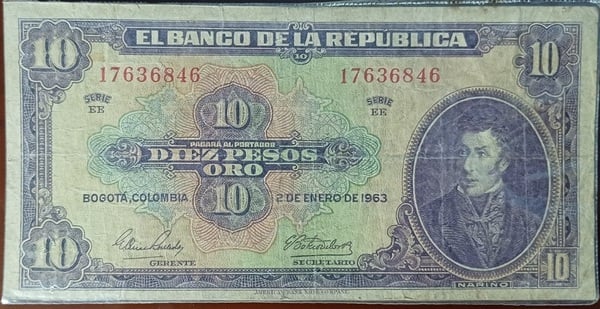 Billete Diez Pesos Oro