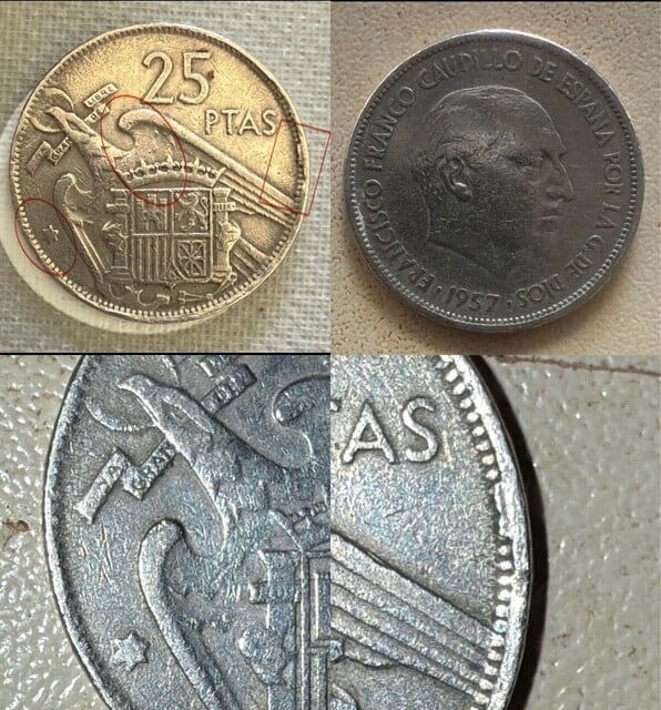 25 ptas 1957 con errores