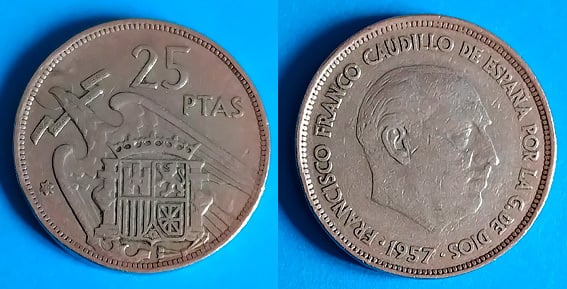 Moneda Española de 25 pesetas de de 1957*58