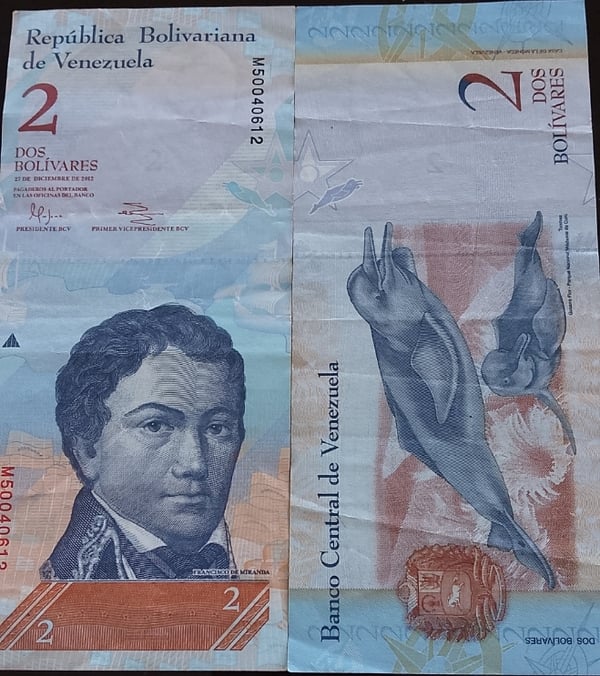 Billete de 2 bolívares, año 27 de noviembre del 2012