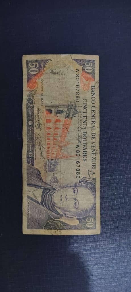 Billete de 50 Bolívares del año 1998