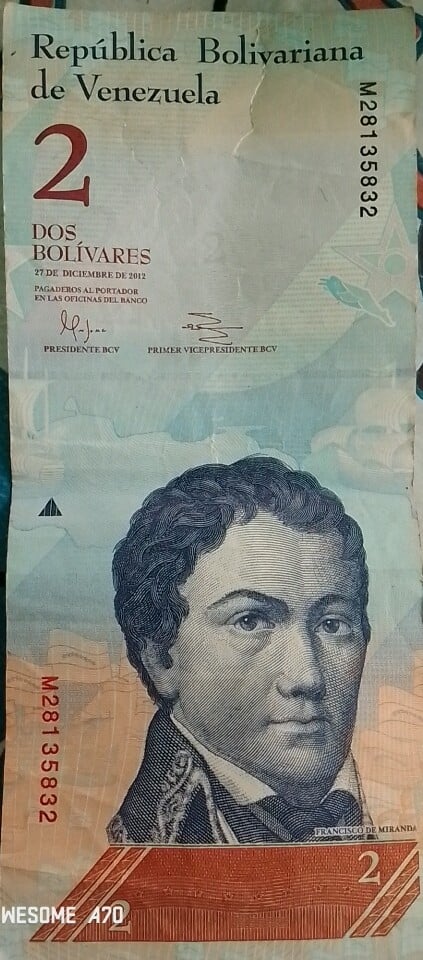 Billete 2  bolivares 27 Diciembre 2012