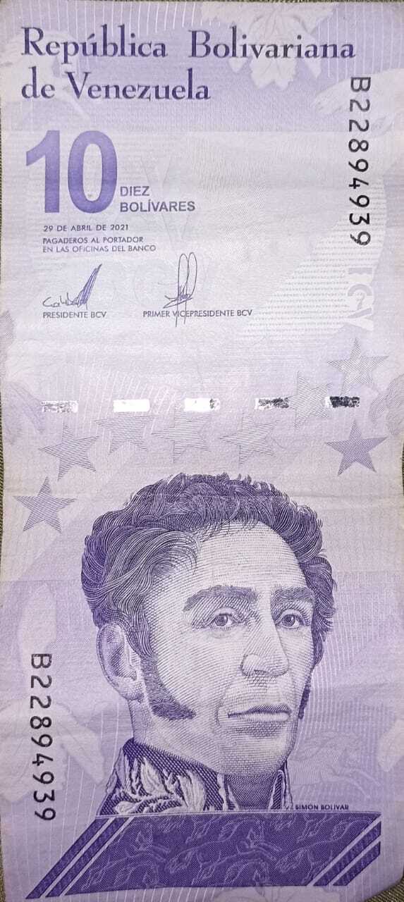 Billete de 10 bolívares 29/04/2021