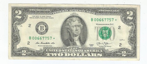bille de 2 dolares año 1976