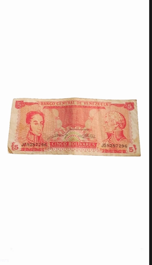Billete de 5 bolívares septiembre 1989