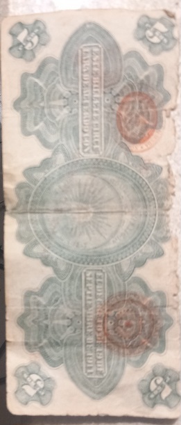 Billete de 5 pesos del gobierno provisional de México del año 1911 a 1914 número de serie 1304063