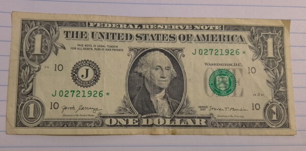 Billete de $1 con estrella