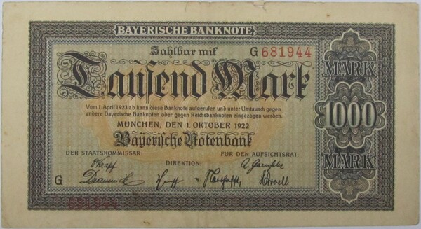 1000 marchi Bayerische Notenbank