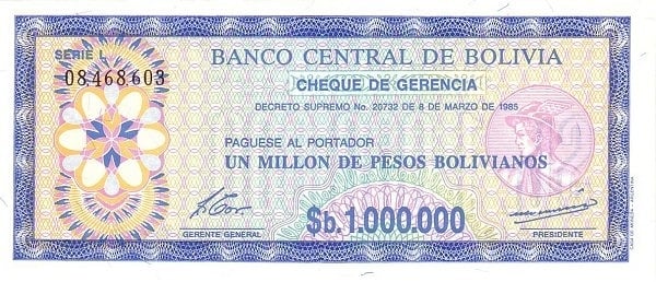 1000000 pesos boliviani