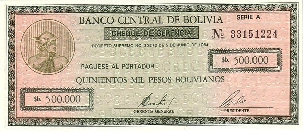 50 centavos boliviano (Sovrastampa su banconota da 500000 bolivianos P#189)