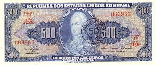 50 centavos (busta stampata su banconota da 500 cruzeiros)