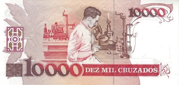 10 cruzados (sovrastampato su 10000 cruzeiros P#215)