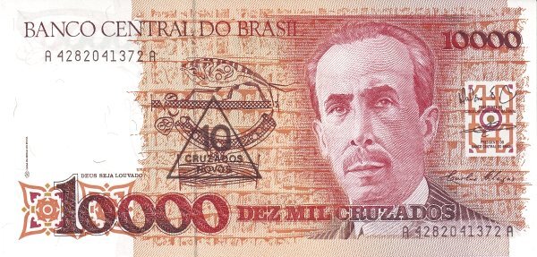10 cruzados (sovrastampato su 10000 cruzeiros P#215)