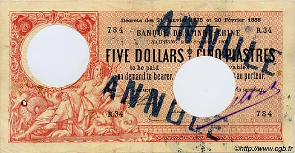5 Dollars / 5 Piastres