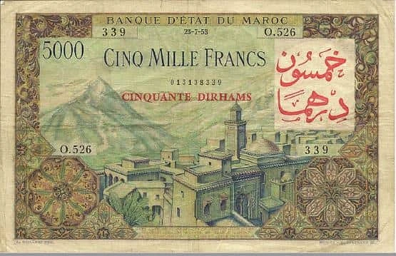 50 dirham (sovrastampati in 5000 franchi)