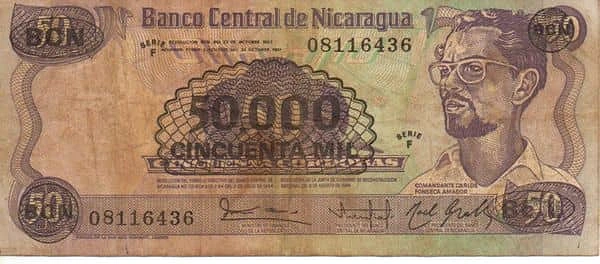 50000 córdobas (Sovrastampa su 50 córdobas P#140)