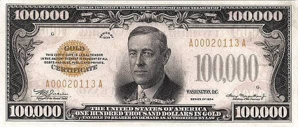 100000 Dollars Gold Certificate