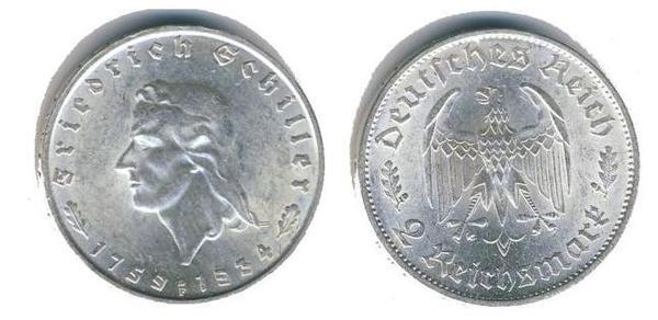 2 reichsmark (175° anniversario di Friedrich Schiller)