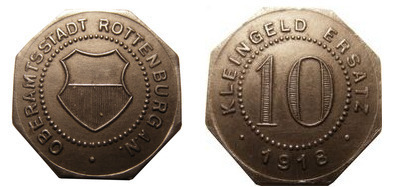 10 pfennig (Città di Rottenburg am Neckar-Länder del Württemberg)