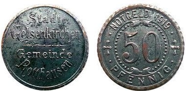 50 pfennig (Comuni di Gelsenkirchen e Rotthausen-Provincia prussiana di Vestfalia)