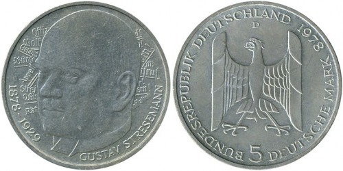 5 mark (100° anniversario della nascita del politico Gustav Stresemann)