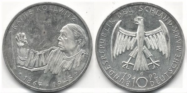 10 mark (125° anniversario della nascita di Käthe Kollwitz)