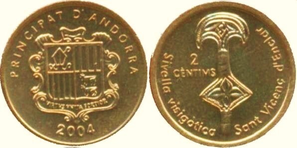 2 cèntims (fibbia visigota-Sant Miquel d'Enclar)