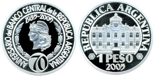 1 peso (70° anniversario della Banca Centrale)