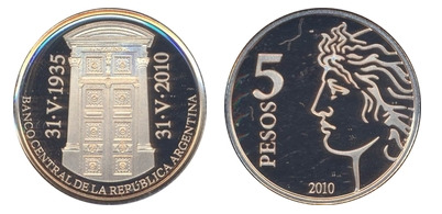 5 pesos (5 aniversario de la B.C.R.A)
