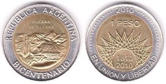 1 peso (Bicentenario de la Revolución de Mayo-Pucará de Tilcara)