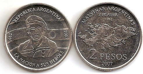 2 pesos (25° anniversario della guerra delle Falkland)