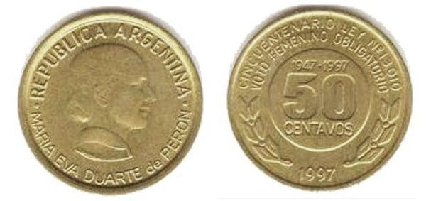 50 centavos (50° anniversario del voto obbligatorio alle donne)