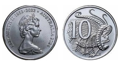 10 centesimi (dritto Lyrebird-Machin)