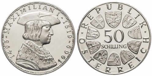 50 schilling (450° anniversario della morte di Massimiliano I)