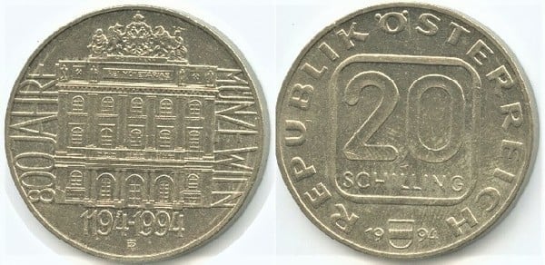 20 schilling (800° anniversario della Zecca di Vienna)