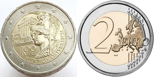 2 euro (100° anniversario della Repubblica d'Austria)